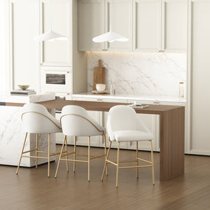 Manhattan Comfort Gracie Leatherette Counter Stools With Steel Legs For Elegant Dining Spaces – Timeless Design White And Gold Steel 3-cs019-gwh