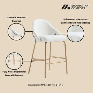 Manhattan Comfort Gracie Leatherette Counter Stools With Steel Legs For Elegant Dining Spaces – Timeless Design White And Gold Steel 3-cs019-gwh