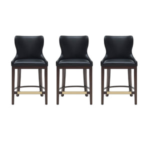 Manhattan Comfort Blair Leatherette Counter Stool Set Of 3 - Stylish Comfort With Beech Wood Legs & Gold Footrest Black Beech Wood 3-cs020-bk