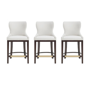 Manhattan Comfort Blair Leatherette Counter Stool Set Of 3 - Stylish Comfort With Beech Wood Legs & Gold Footrest White Beech Wood 3-cs020-wh