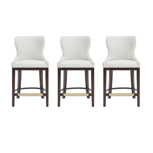 Manhattan Comfort Blair Leatherette Counter Stool Set Of 3 - Stylish Comfort With Beech Wood Legs & Gold Footrest White Beech Wood 3-cs020-wh