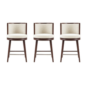 Manhattan Comfort Evalyn Elegant Textured Chenille Counter Stool Set Of 3 With Luxurious Beech Wood Legs For Style Cream Beech Wood 3-cs021-cr