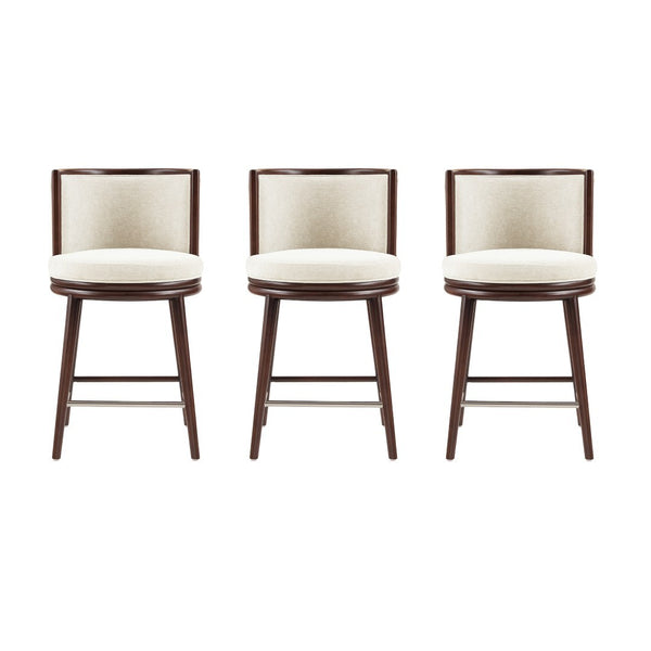 Manhattan Comfort Evalyn Elegant Textured Chenille Counter Stool Set Of 3 With Luxurious Beech Wood Legs For Style Cream Beech Wood 3-cs021-cr