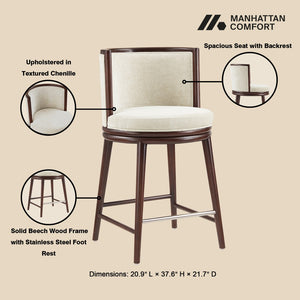 Manhattan Comfort Evalyn Elegant Textured Chenille Counter Stool Set Of 3 With Luxurious Beech Wood Legs For Style Cream Beech Wood 3-cs021-cr