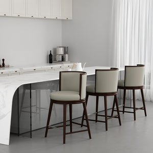 Manhattan Comfort Evalyn Elegant Textured Chenille Counter Stool Set Of 3 With Luxurious Beech Wood Legs For Style Stone Beech Wood 3-cs021-st