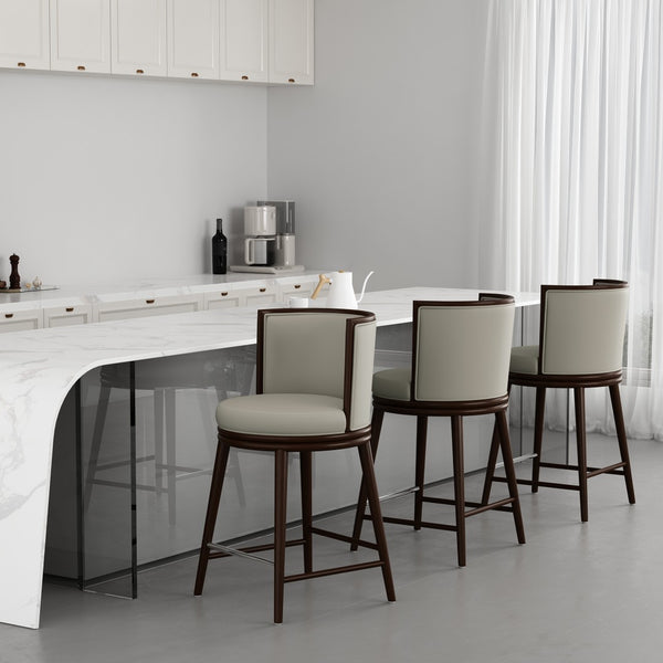 Manhattan Comfort Evalyn Elegant Textured Chenille Counter Stool Set Of 3 With Luxurious Beech Wood Legs For Style Stone Beech Wood 3-cs021-st