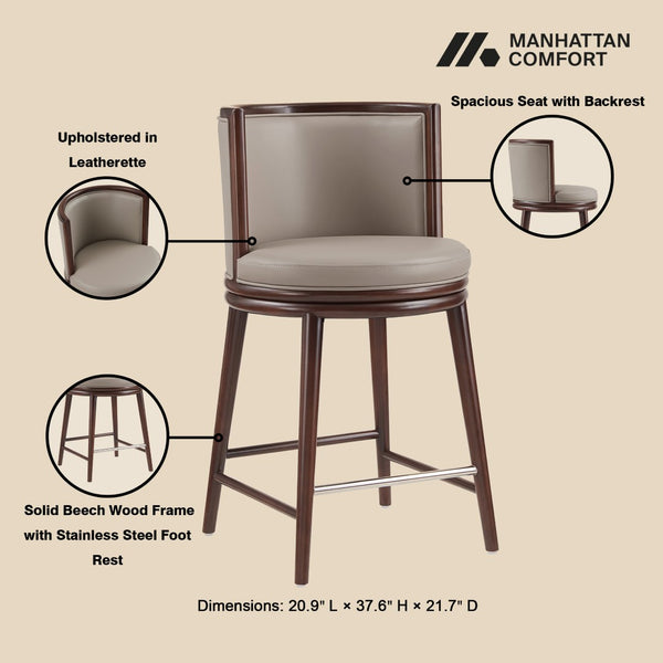 Manhattan Comfort Evalyn Elegant Textured Chenille Counter Stool Set Of 3 With Luxurious Beech Wood Legs For Style Taupe Beech Wood 3-cs021-tp