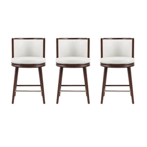 Manhattan Comfort Evalyn Elegant Textured Chenille Counter Stool Set Of 3 With Luxurious Beech Wood Legs For Style White Beech Wood 3-cs021-wh