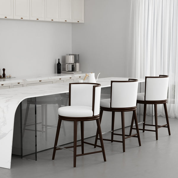 Manhattan Comfort Evalyn Elegant Textured Chenille Counter Stool Set Of 3 With Luxurious Beech Wood Legs For Style White Beech Wood 3-cs021-wh