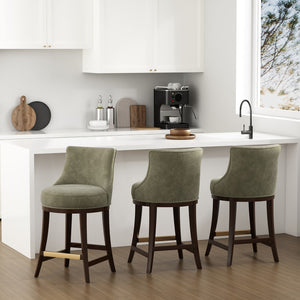 Manhattan Comfort Lucia Chenille Counter Stool With Curved Backrest And Elegant Gold Footrest – Set Of 3 For Style Leaf Green Beech Wood 3-cs022-gr