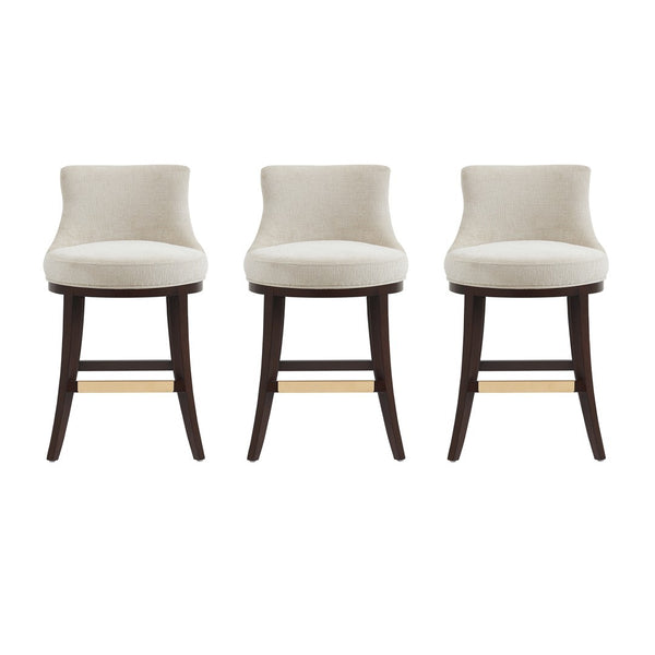 Manhattan Comfort Lucia Chenille Counter Stool With Curved Backrest And Elegant Gold Footrest – Set Of 3 For Style Natural Beech Wood 3-cs022-na