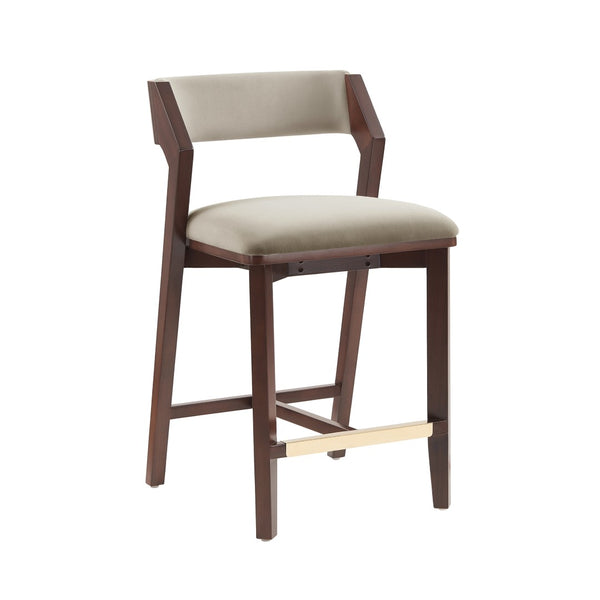 Manhattan Comfort Patricia Velvet Counter Stool With Elegant Beech Wood Legs - Luxurious Comfort For Your Home Linen Beech Wood 3-cs023-ln