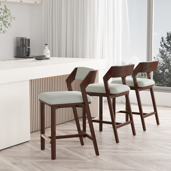 Manhattan Comfort Patricia Velvet Counter Stool With Elegant Beech Wood Legs - Luxurious Comfort For Your Home White Glacier Beech Wood 3-cs023-wh