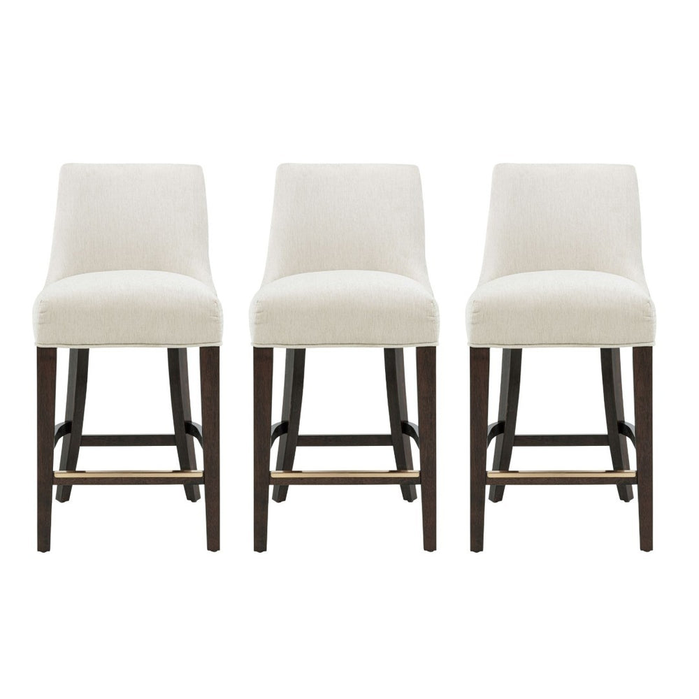 Manhattan Comfort Beever Chenille Counter Stool Set Of 3 - Elegant Mid-century Design With Rubberwood Legs Cream Rubberwood 3-cs024-cr