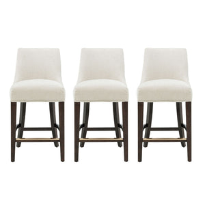 Manhattan Comfort Beever Chenille Counter Stool Set Of 3 - Elegant Mid-century Design With Rubberwood Legs Cream Rubberwood 3-cs024-cr