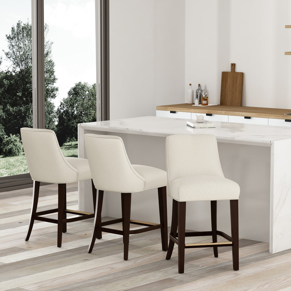 Manhattan Comfort Beever Chenille Counter Stool Set Of 3 - Elegant Mid-century Design With Rubberwood Legs Cream Rubberwood 3-cs024-cr