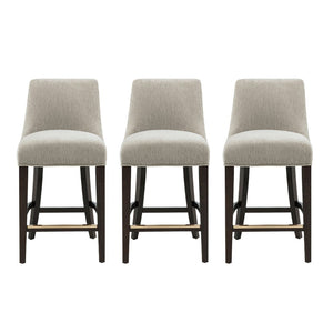 Manhattan Comfort Beever Chenille Counter Stool Set Of 3 - Elegant Mid-century Design With Rubberwood Legs Taupe Rubberwood 3-cs024-tp