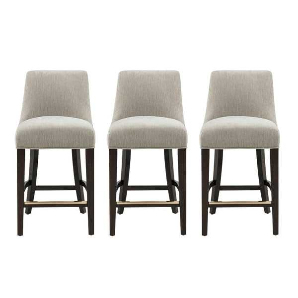 Manhattan Comfort Beever Chenille Counter Stool Set Of 3 - Elegant Mid-century Design With Rubberwood Legs Taupe Rubberwood 3-cs024-tp