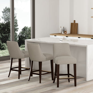 Manhattan Comfort Beever Chenille Counter Stool Set Of 3 - Elegant Mid-century Design With Rubberwood Legs Taupe Rubberwood 3-cs024-tp