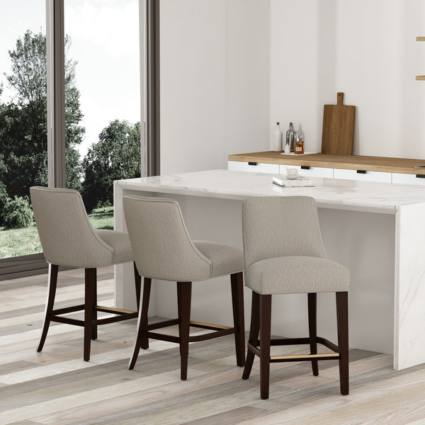 Manhattan Comfort Beever Chenille Counter Stool Set Of 3 - Elegant Mid-century Design With Rubberwood Legs Taupe Rubberwood 3-cs024-tp