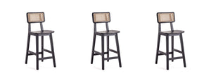 Manhattan Comfort Versailles Industry Chic Counter Stool - Set of 3 Black and Natural Cane 3-CSCA01-BK