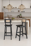 Manhattan Comfort Versailles Industry Chic Counter Stool - Set of 3 Black and Natural Cane 3-CSCA01-BK