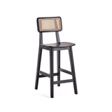 Manhattan Comfort Versailles Industry Chic Counter Stool - Set of 3 Black and Natural Cane 3-CSCA01-BK