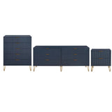 3-Piece DUMBO  5-Drawer Tall Dresser,  DUMBO 6-Drawer Double Low Dresser, and DUMBO Nightstand 2.0 in Midnight Blue 3-DB07-MB Manhattan Comfort