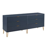 3-Piece DUMBO  5-Drawer Tall Dresser,  DUMBO 6-Drawer Double Low Dresser, and DUMBO Nightstand 2.0 in Midnight Blue 3-DB07-MB Manhattan Comfort