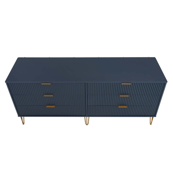 3-Piece DUMBO  5-Drawer Tall Dresser,  DUMBO 6-Drawer Double Low Dresser, and DUMBO Nightstand 2.0 in Midnight Blue 3-DB07-MB Manhattan Comfort