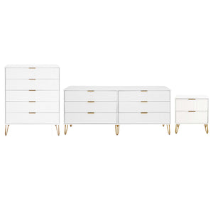 3-Piece DUMBO  5-Drawer Tall Dresser,  DUMBO 6-Drawer Double Low Dresser, and DUMBO Nightstand 2.0 in White 3-DB07-WH Manhattan Comfort