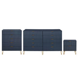 3-Piece DUMBO  5-Drawer Tall Dresser,  DUMBO 10-Drawer Double Tall Dresser, and DUMBO Nightstand 2.0 in Midnight Blue 3-DB08-MB Manhattan Comfort