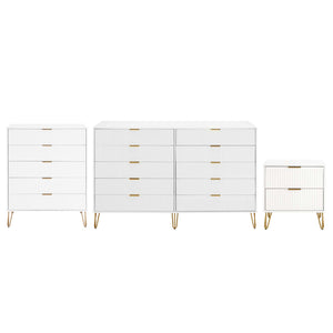 3-Piece DUMBO  5-Drawer Tall Dresser,  DUMBO 10-Drawer Double Tall Dresser, and DUMBO Nightstand 2.0 in White 3-DB08-WH Manhattan Comfort