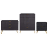 3-Piece DUMBO  5-Drawer Tall Dresser,  DUMBO 3-Drawer Standard Dresser, and DUMBO Nightstand 2.0 in Black 3-DB09-BK Manhattan Comfort