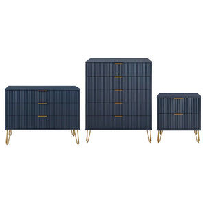3-Piece DUMBO  5-Drawer Tall Dresser,  DUMBO 3-Drawer Standard Dresser, and DUMBO Nightstand 2.0 in Midnight Blue 3-DB09-MB Manhattan Comfort