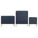 3-Piece DUMBO  5-Drawer Tall Dresser,  DUMBO 3-Drawer Standard Dresser, and DUMBO Nightstand 2.0 in Midnight Blue 3-DB09-MB Manhattan Comfort