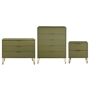 3-Piece DUMBO  5-Drawer Tall Dresser,  DUMBO 3-Drawer Standard Dresser, and DUMBO Nightstand 2.0 in Olive Green 3-DB09-OG Manhattan Comfort