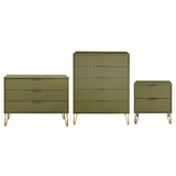 3-Piece DUMBO  5-Drawer Tall Dresser,  DUMBO 3-Drawer Standard Dresser, and DUMBO Nightstand 2.0 in Olive Green 3-DB09-OG Manhattan Comfort