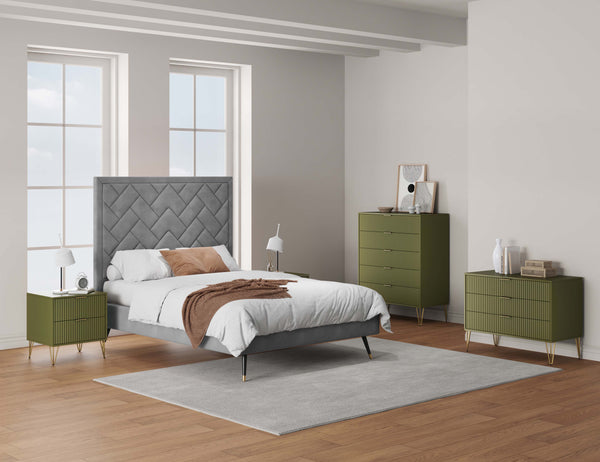 3-Piece DUMBO  5-Drawer Tall Dresser,  DUMBO 3-Drawer Standard Dresser, and DUMBO Nightstand 2.0 in Olive Green 3-DB09-OG Manhattan Comfort