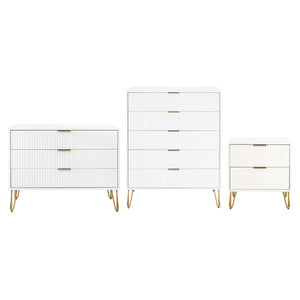 3-Piece DUMBO  5-Drawer Tall Dresser,  DUMBO 3-Drawer Standard Dresser, and DUMBO Nightstand 2.0 in White 3-DB09-WH Manhattan Comfort