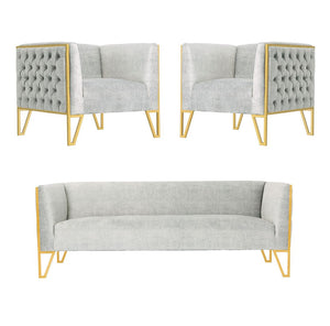 Manhattan Comfort Vector Mid-Century Modern 3 Piece - Sofa and Arm Chair Set Grey and Gold 3-SS548-GY