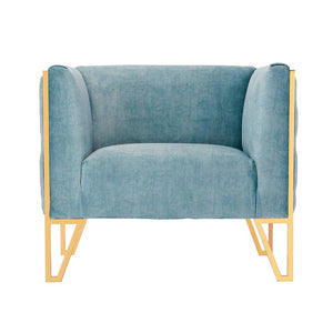 Manhattan Comfort Vector Mid-Century Modern 3 Piece - Sofa and Arm Chair Set Ocean Blue and Gold 3-SS548-OB