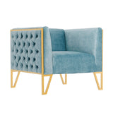 Manhattan Comfort Vector Mid-Century Modern 3 Piece - Sofa and Arm Chair Set Ocean Blue and Gold 3-SS548-OB