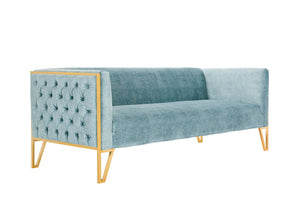 Manhattan Comfort Vector Mid-Century Modern 3 Piece - Sofa and Arm Chair Set Ocean Blue and Gold 3-SS548-OB