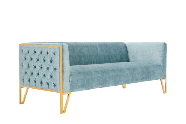 Manhattan Comfort Vector Mid-Century Modern 3 Piece - Sofa and Arm Chair Set Ocean Blue and Gold 3-SS548-OB