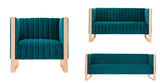 Manhattan Comfort Trillium Mid-Century Modern 3 Piece - Sofa, Loveseat and Armchair Set Teal and Gold 3-SS559-TL