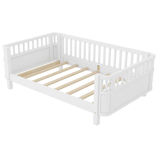 Twin Solid Pine Low Profile Kids Bed with Full Guardrail System and Rounded Safe Corners