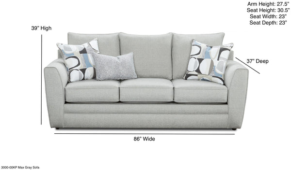 Fusion Max Gray Sofa: Stylish Flared Arm, Reversible Cushions & Cozy Pillows For Ultimate Comfort Gray Ws,100% Polypropylene 3000-00kp Max Gray Sofa