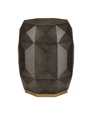 Currey & Company Kendall Octagonal Oak Accent Table with Wire-Brushed Gray Finish and Brass Plinth Base 3000-0224