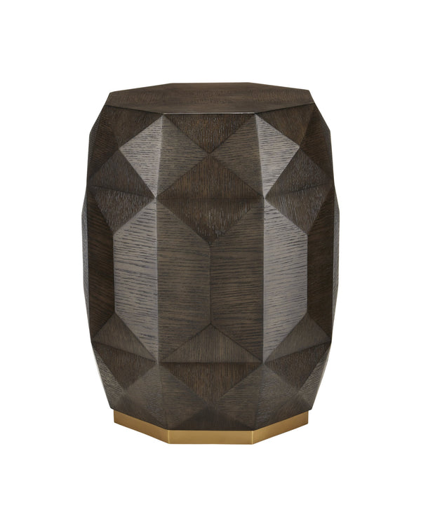 Currey & Company Kendall Octagonal Oak Accent Table with Wire-Brushed Gray Finish and Brass Plinth Base 3000-0224